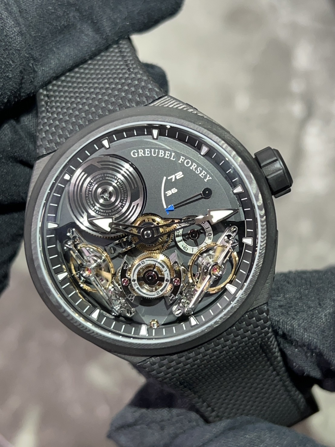 【限定30本】GREUBEL FORSEY(グルーベル フォルセイ) ダブルバランシエール コンヴェクス カーボン【極美品】【P01289】